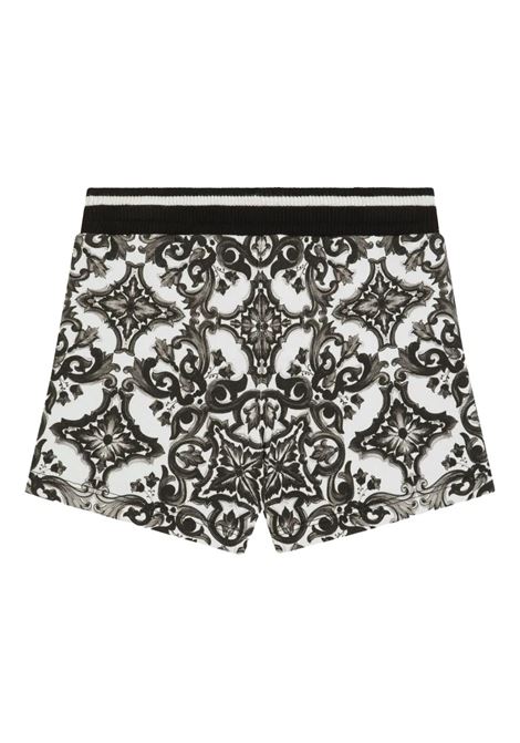 Bermuda In Pile Con Stampa Maiolica Nera DOLCE & GABBANA KIDS | L1JQS2-II7HRIZ3TN